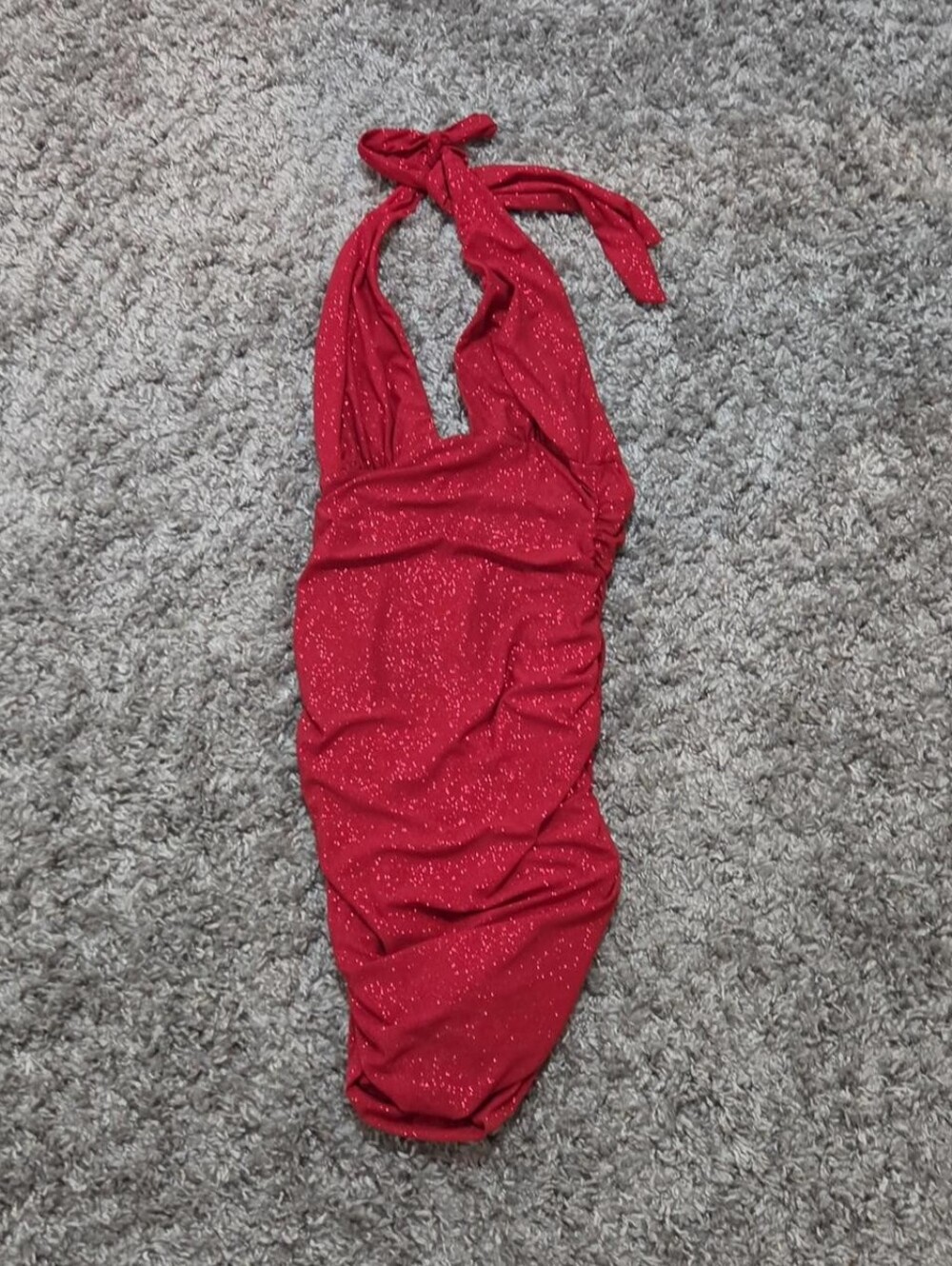 Boutique Red Glitter Mini Dress With Open Back
